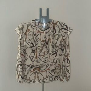 White and Black Patterned Long Sleeve Blouse